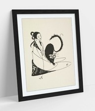 AUBREY BEARDSLEY, WOMAN AND CAT -ART FRAMED POSTER PICTURE PRINT ARTWORK