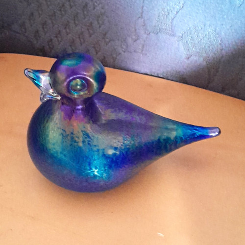 Iridescent art glass duck - iridescent,
