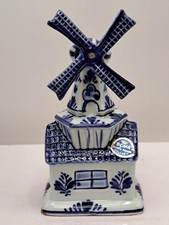 Vintage Delft Blauw Holland Musical Box Ceramic Windmill Hand Painted Blue White