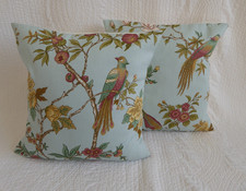 2 Cushion Covers 16" inch Blue Pink Green Oriental Bird Flower Handmade 40cm