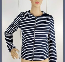 UNIQLO Ladies Navy & White Striped Zip Up Sailor Pockets Cardigan Jacket Size XS
