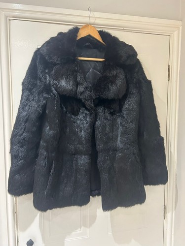 Black real fur coat size - black,
