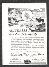NATIONAL PROVINCIAL BANK LIMITED :  Original Vintage 1947 Advert ~ POST FREE