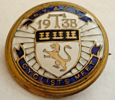 VINTAGE 1938 BICYCLE CYCLING CLUB ENAMEL BADGE N. YORKS  S. DURHAM CYCLIST MEET