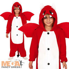 Red Devil Jumpsuit Kids Fancy Dress Halloween Hell Imp Boys Girls Costume Outfit