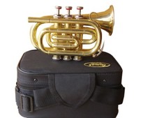  BRASS  Bb POCKET TRUMPET GUARANTEE QUALITY SOUND+W/CASE+MOUTHPIECE **VALUEABLE!