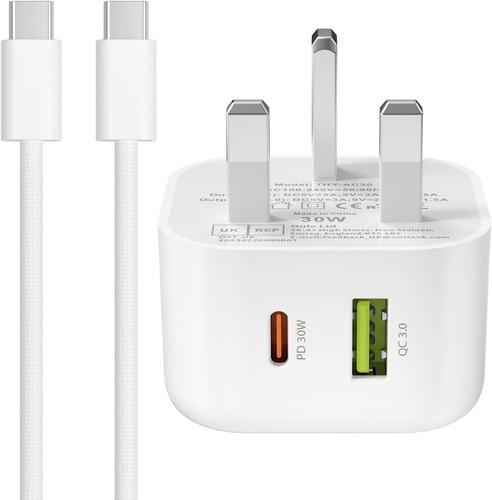 30w dual usb fast charger - c, 2m