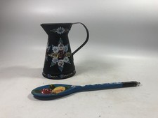 Metal CanalWare Hand Painted Small Jug & Wooden Spoon  Riverboat Jug  5.5” High