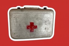 Military Metal First Aid Tin Case – Red Cross Stencil Army Surplus Medical Box