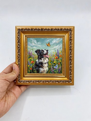 Border collie flower meadow - border,