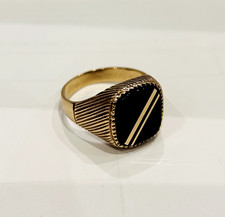 Vintage 9ct Gold Black Onyx Signet Ring – Hallmarked 375 Birmingham - Size W