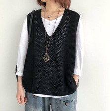 Sleeveless Vest Knitted Jumper Tank Top Winter Sweater Womens Ladies Hollow Knit