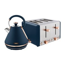 Tower Kettle & 4 Slice Toaster, Cavaletto, Midnight Blue and Rose Gold