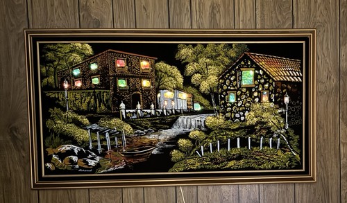 Vtg black velvet painting with - black,