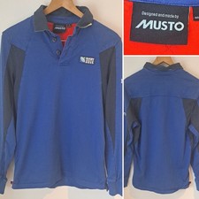MUSTO RUBGY WORLD CUP 2015 ENGLAND BLUE LONG SLEEVE POLO SHIRT SIZE SMALL