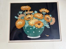 Rare “Marigolds” Original Woodblock Print  by John Hall Thorpe, signed in pencil