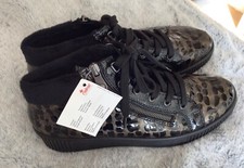 Rieker Lando Black Bronze Crocc Lace & Side Zip Trainer Bootie Size 6 New