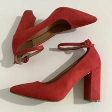 Bebo Bright Red Orange Faux Suede Pointed Ankle Strap Heels - SIze 4