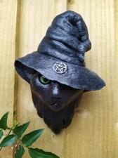 Witchy Cat Wall Hanging Witch Plaque ~ Quirky Art Sculpture by Firky ~ Garden