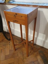 Antique bedside table small pine side lamp plant night stand glass top 25 x 68cm