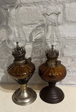 Vintage Amber Glass Oil Lamp