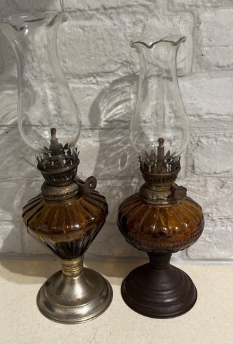 Vintage amber glass oil lamp - amber,