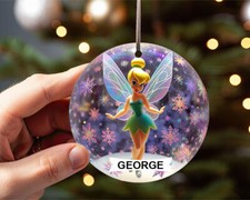 Personalised Christmas Tinkerbell Fairy Bauble Custom Ornament Tree Decor Gift