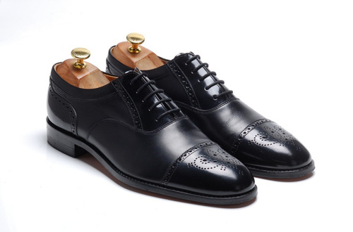 Loake black semi brogues - loake,