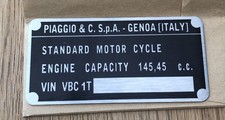 DATA PLATE FITS TO VINTAGE CLASSIC PIAGGIO VESPA 150 Super  Scooter