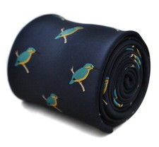 navy tie with Kingfisher bird