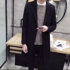 2025 Elegant Black  Mens Wool Winter Coat Long Overcoat - Size Medium