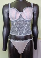 NEW Sorbet Sorfi DJ827 Lace Panel Basque Or Thong, Pink/Blue