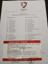 CHELTENHAM TOWN TOTTENHAM U21 28 OCT 2025 VERTU TROPHY TEAMSHEET USED TICKET