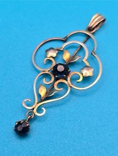 Pretty 9ct Gold & Blue Topaz Antique Edwardian Lavalier Pendant, Great Condition