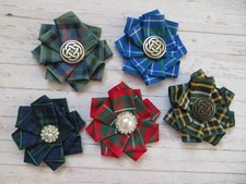 Tartan Plaid Ruffle Rosette Ribbon Scottish Highlands Ceilidh Hair Clip Brooch