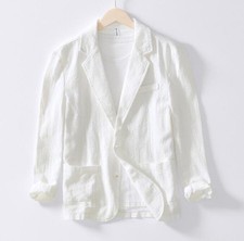 New Spring/Fall Men's Blazer Business Suit linen Formal Jacket Solid Casual Coat