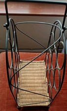 Freestanding 10 Wine Bottle Rack - Black  Metal and Wicker handle 