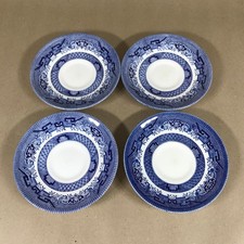 Set of 4 Vintage Churchill Saucers with Blue and White Willow Pattern