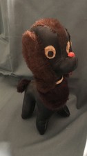 Black Leather Sawdust Stuffed Poodle Japan Dog MCM 1960s 1970s  Boudoir Doll