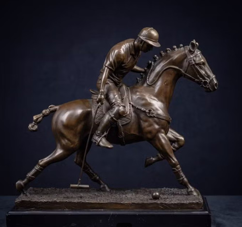 Horse bronze statue polo - bronze,