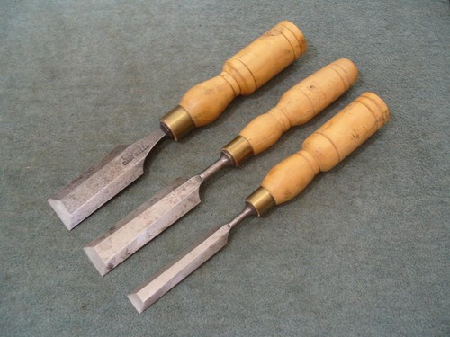 Three bevel edged chisels - three,