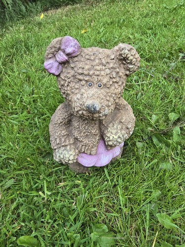 Girl teddy bear stone garden - stone,