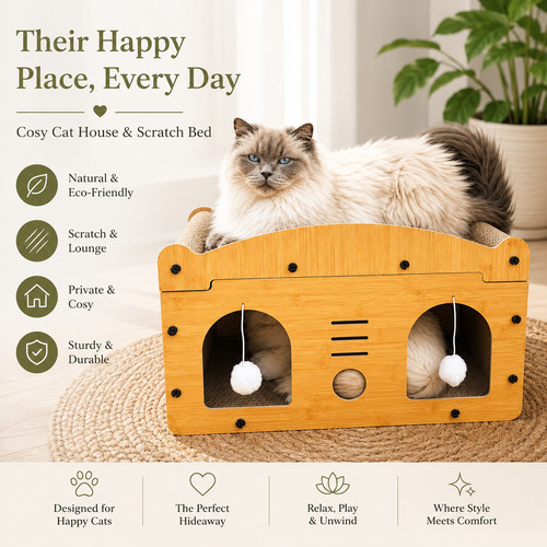 Cat cave bed with - with, pad