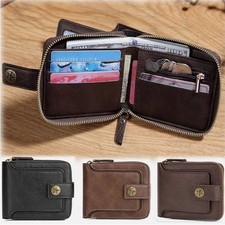 Mens Leather Zip Around RFID Blocking Wallet Credit Card Id Coin Holder Wallets