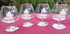 Set of 5 Vintage 1960s BRANDY GLASSES Snifters Etched Floral Gilt Rim 4"