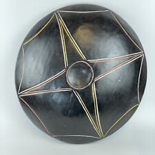 Painted African Wooden Tribal Shield Black White Pink & Yellow 52cm