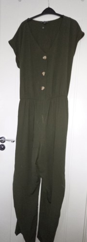 Khaki green neck - v, jumpsuit