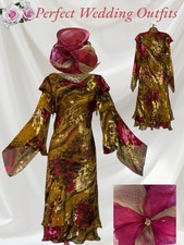 CATTIVA JACQUES VERT Size 10 Mustard Fuchsia Silk Mother Of The Bride Dress Hat