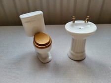 Dolls House Toilet and Sink 1/12th Bathroom Miniature Furniture Set