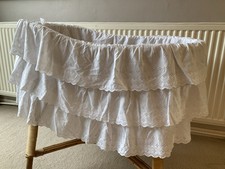 Vintage Wicker Crib With Drapes - 2 Sets 1. Broderie Anglaise and 2. Pale Lemon 